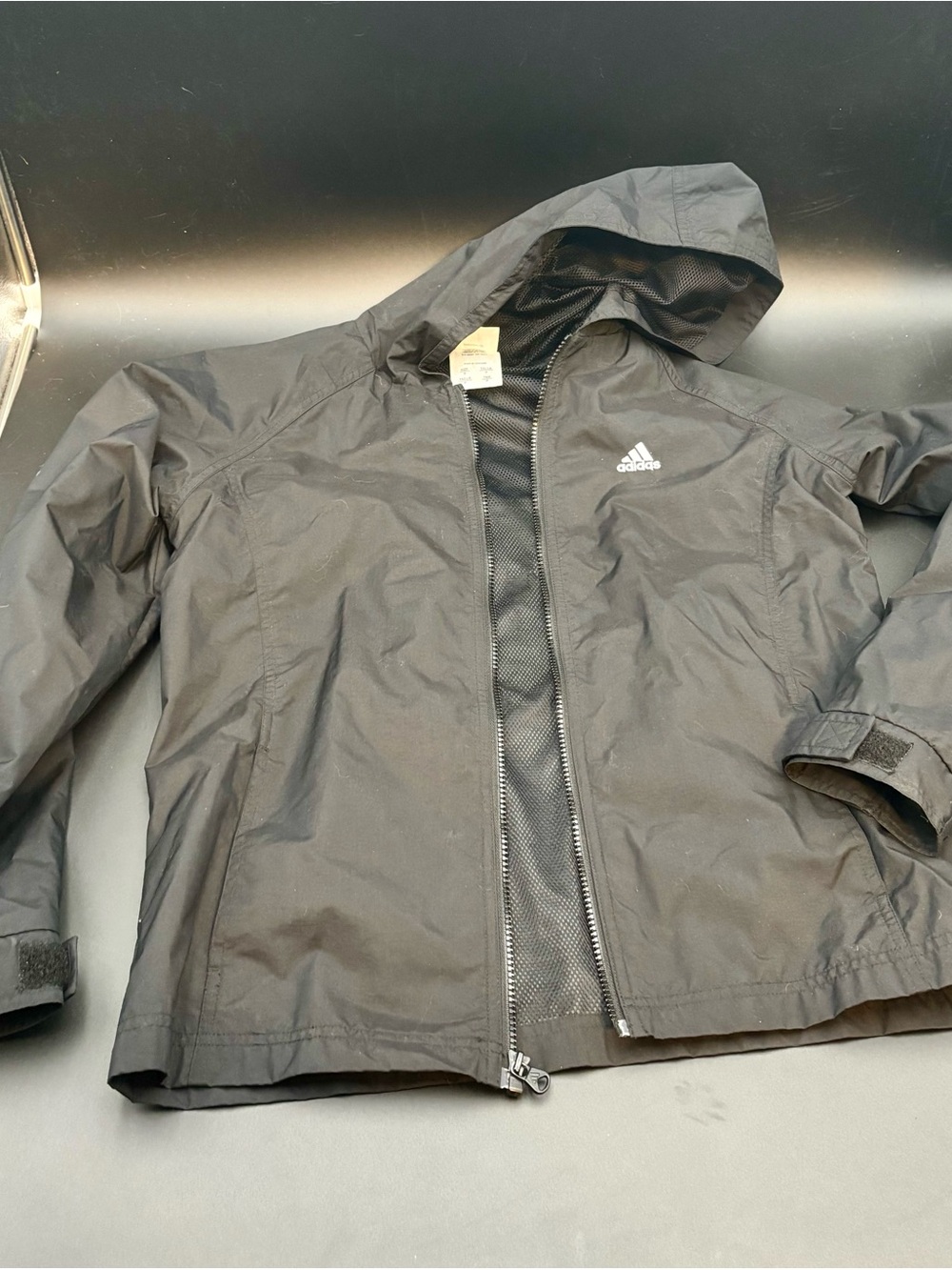 Adidas Windbreaker, Black, Front Zip, Hooded, Women's Small, Vintage